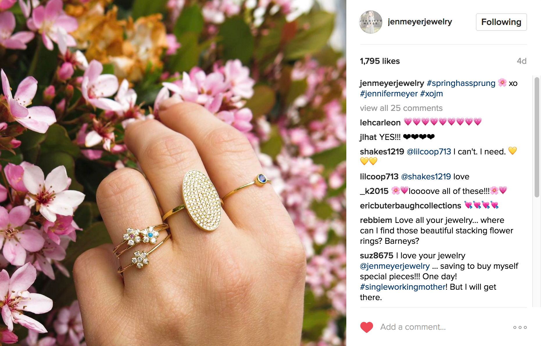 Jen Meyer Jewelry Instagram | JCK Social Settings