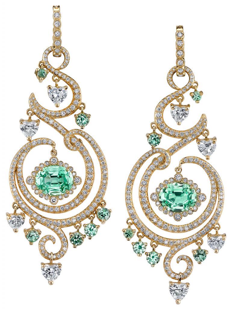 Genie earrings with mint garnet