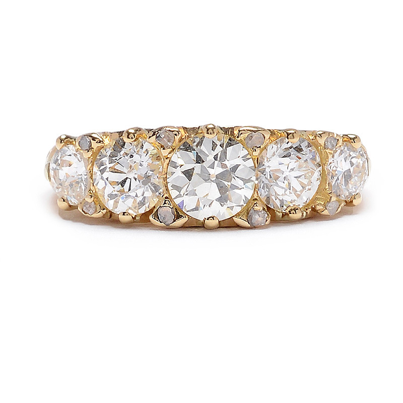 Circa 1900 Five Diamond ring in yellow gold