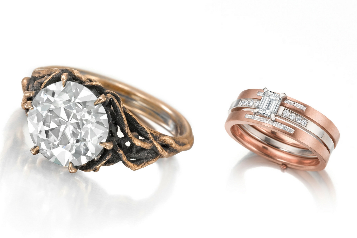 Custom engagement ring and Helen Perma-Stacked Ring