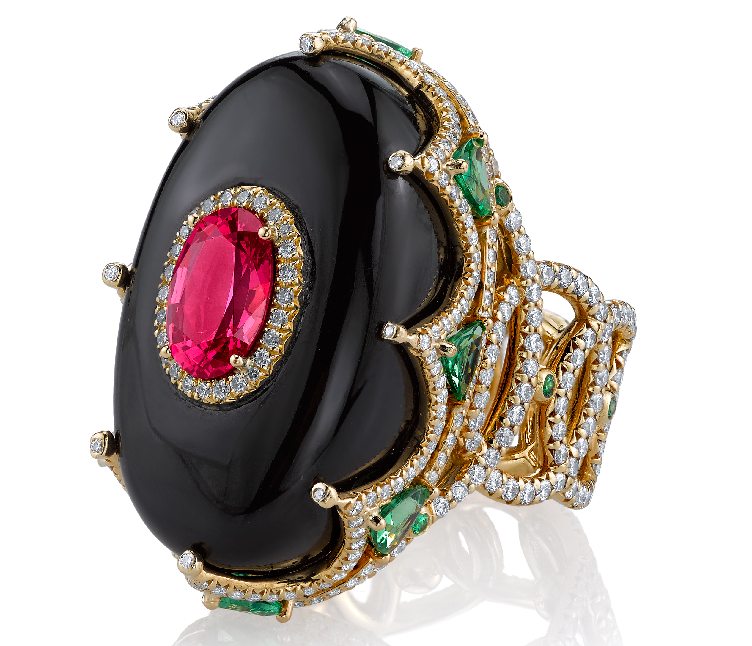 Erica Courtney Royal ring in black jade with mahengue spinel and tsavorite garnet | JCK On Your Market