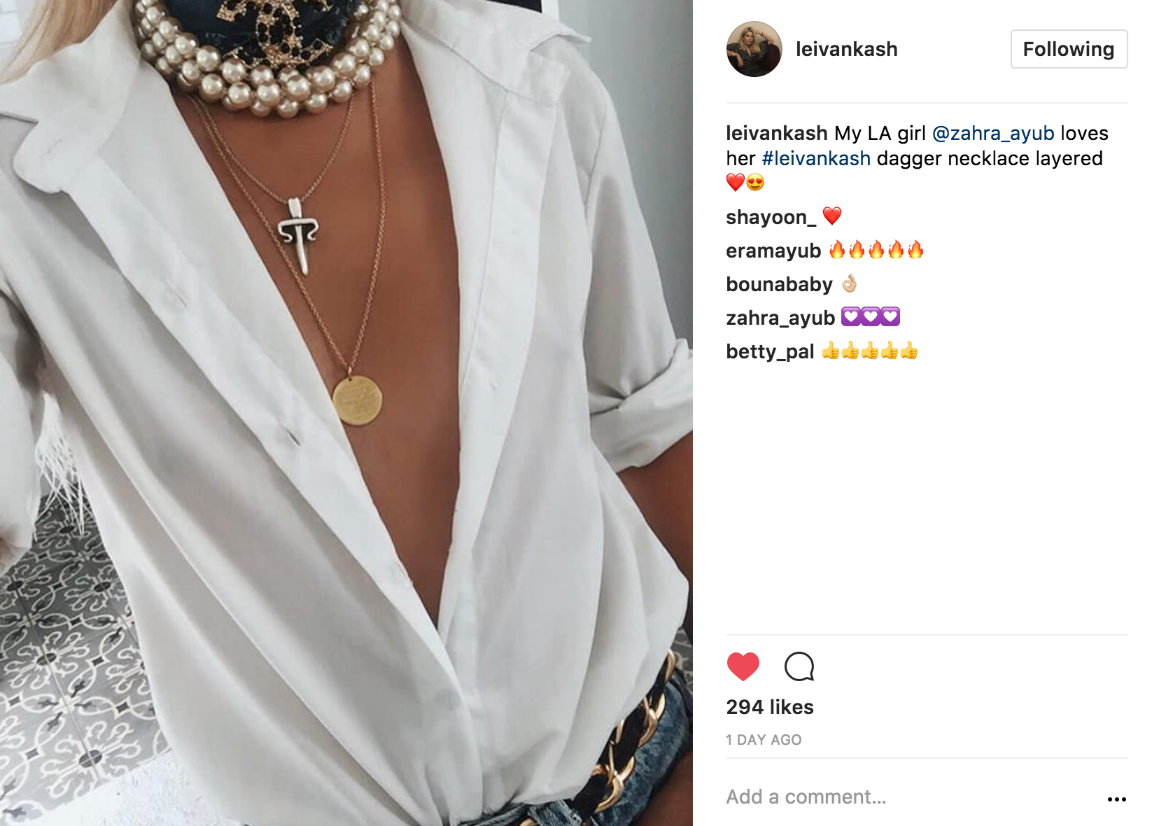Leivankash Instagram of layered necklaces