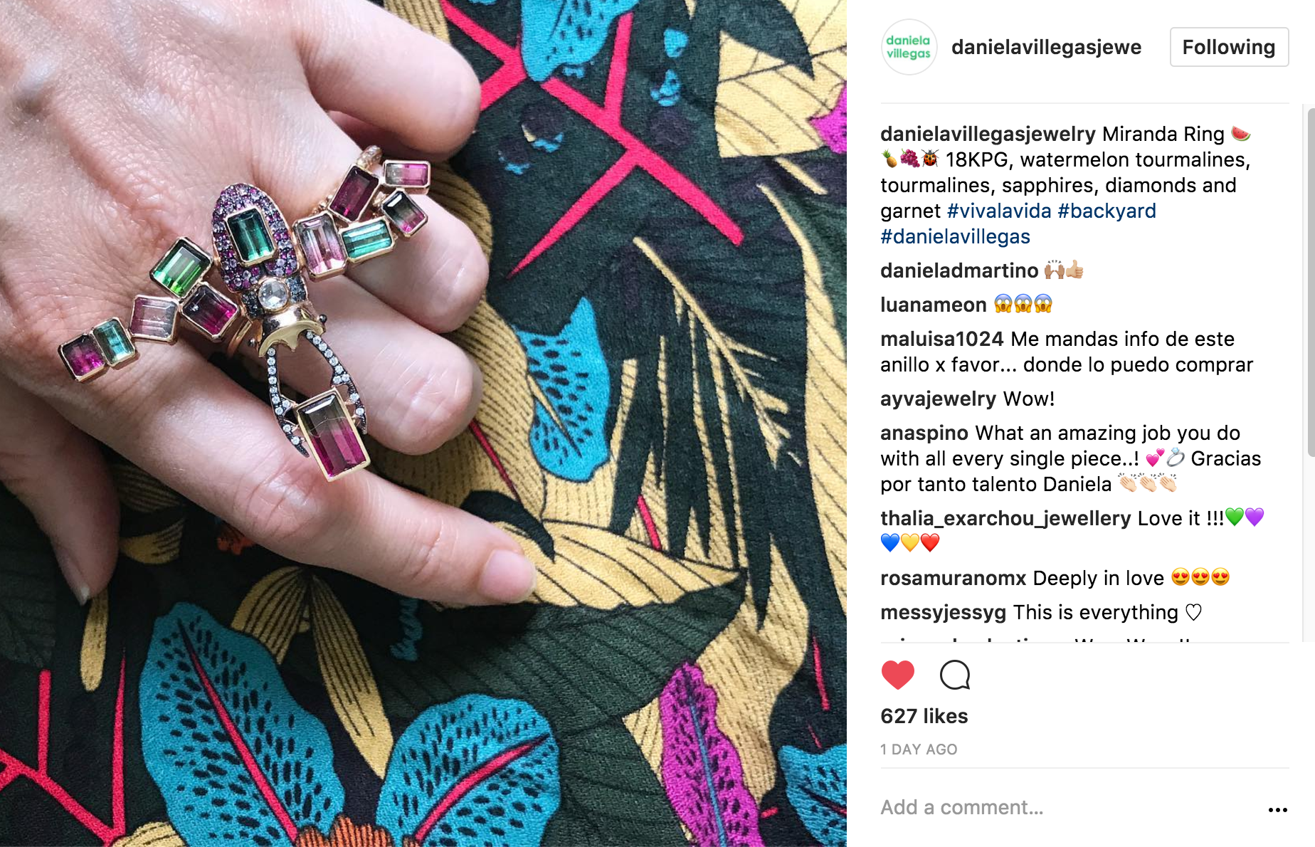 danielavillegasjewelry Instagram of miranda ring