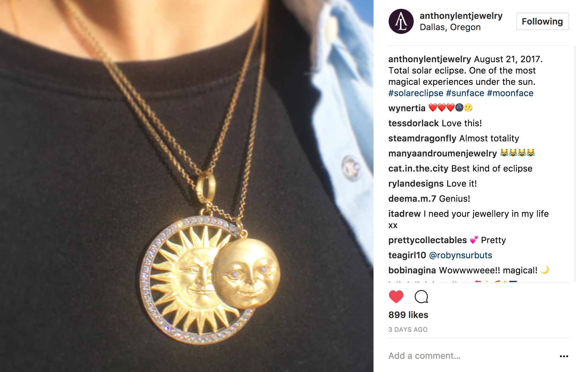 Instagram moon eclipse jewelry