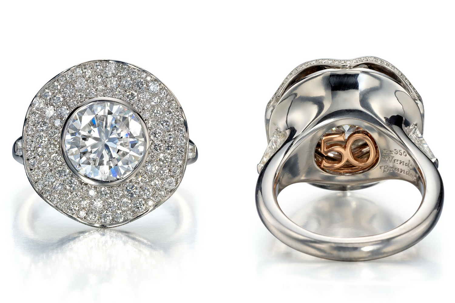 Ballerina-Style Ring with 199 diamonds and round diamond center