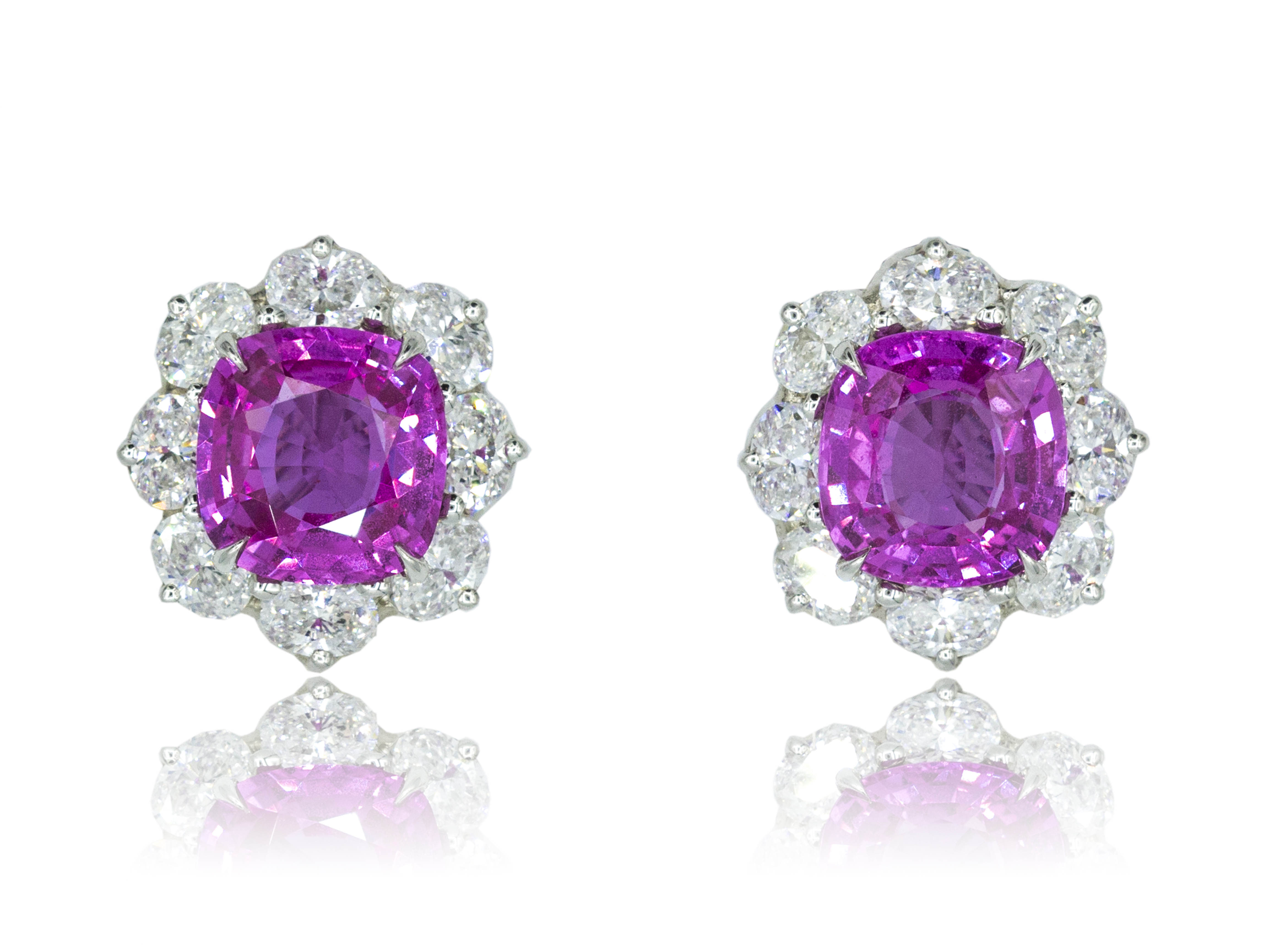 Floral pink sapphire and diamond earrings