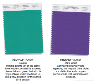 Pantone colors Arcadia and ultra violet
