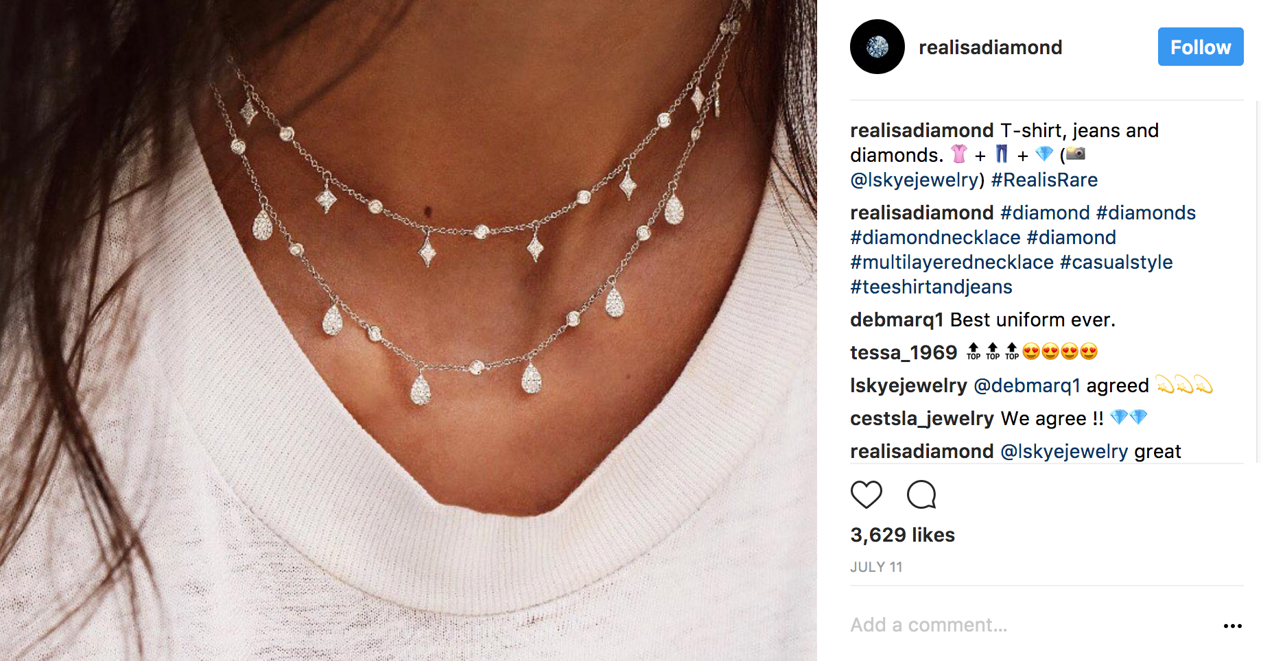 Realisadiamond Instagram of double necklace
