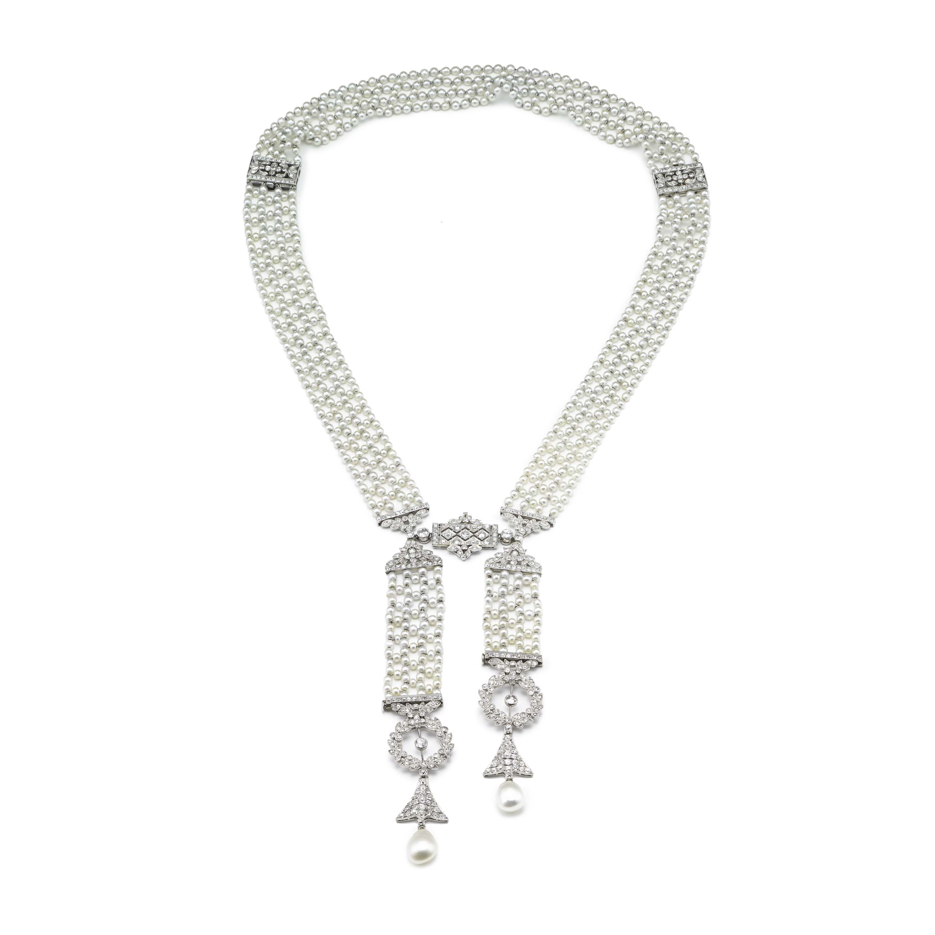Tiffany Sautoir with pearls and diamonds in platinum
