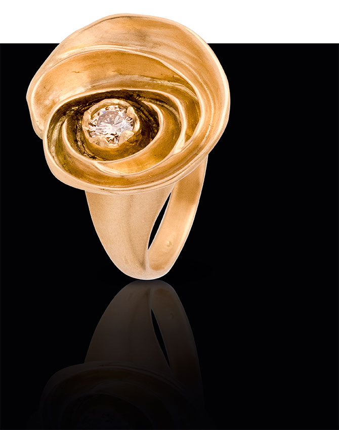 diamond rose ring in gold by Diane Dorsey