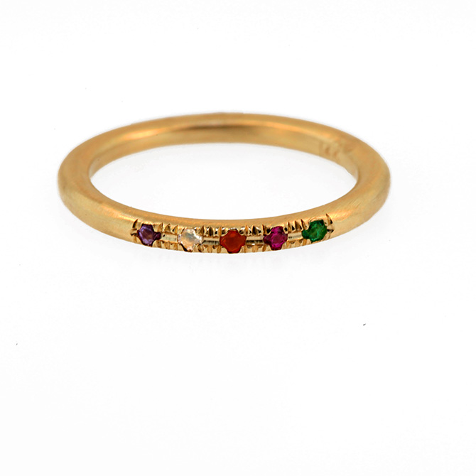 Lulu and Shay Amore Acrostic Ring With Gemstones in gold
