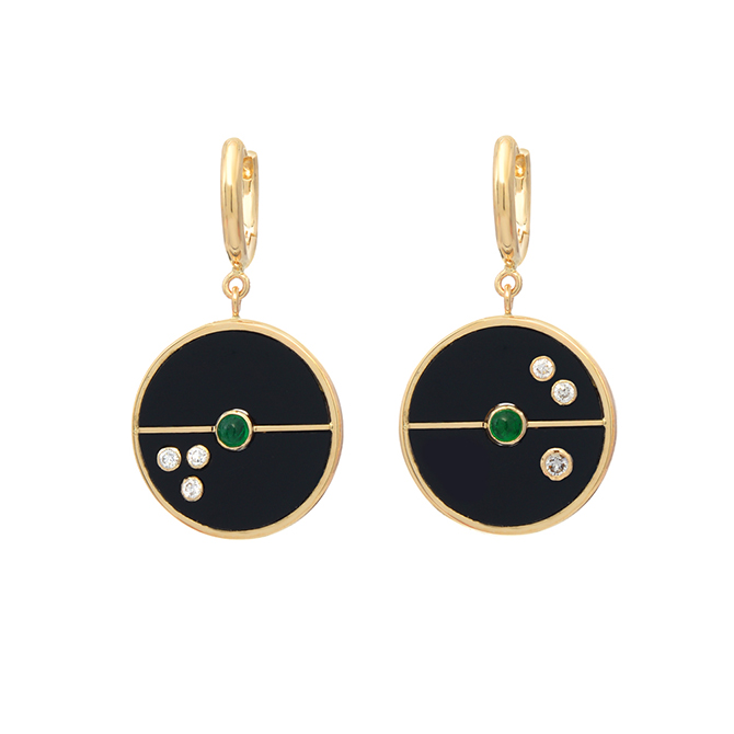5 Retrouvai Circle Earrings with Emeralds and diamonds and enamel