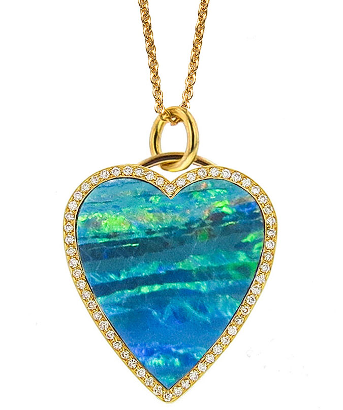 opal inlay heart pendant