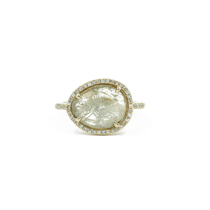 Andrea Groussmann 14K Yellow Gold-Diamond Pave and Diamond Slice Ring