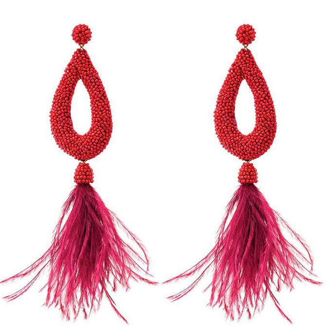 Deep Gurnani Red Feather Earrings