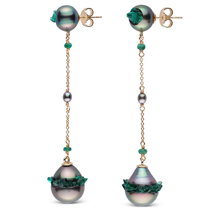 Little h pearl and emerald earrings