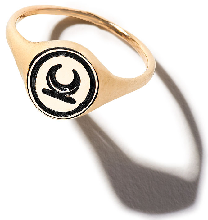 Pyrrha gold crescent moon signet ring