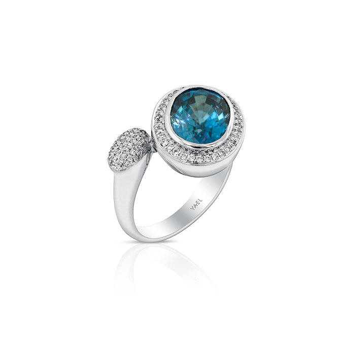 Yael Designs blue zircon and diamond ring