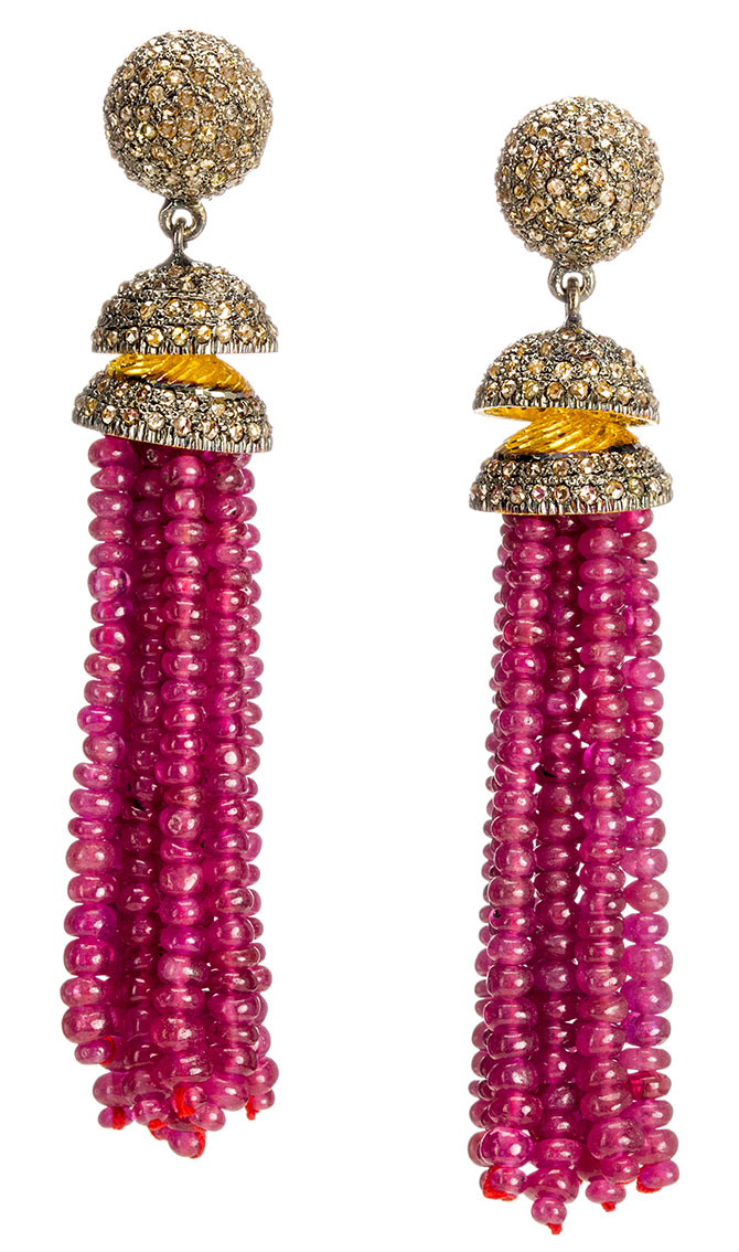 modern moghul ruby tassel earrings