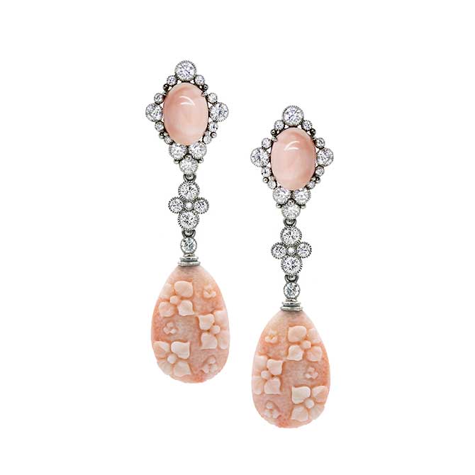 Featherstone carved angelskin coral earrings