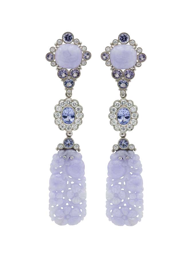 Featherstone carved lavender jade earrings