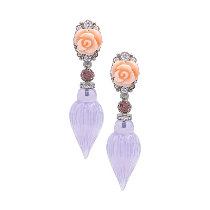 Featherstone lavender quartz and coral flower earrings