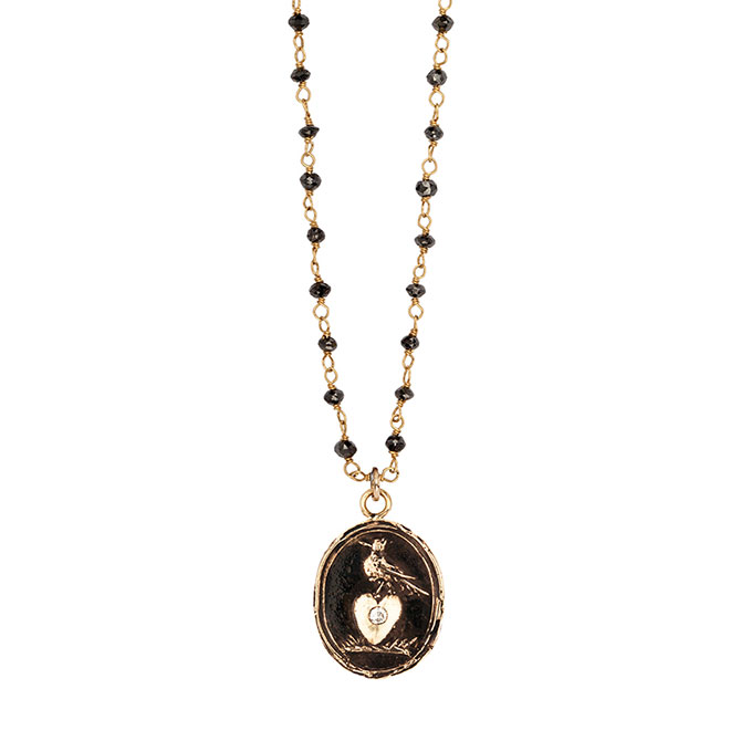 Pyrrha martlet and heart black diamond necklace