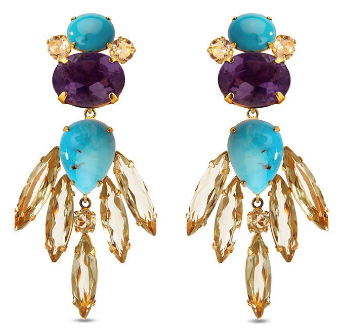 bounkit turquoise lemon quartz amethyst earrings