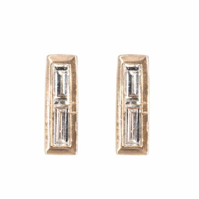 Andrea Groussman baguette diamond bar stud earrings