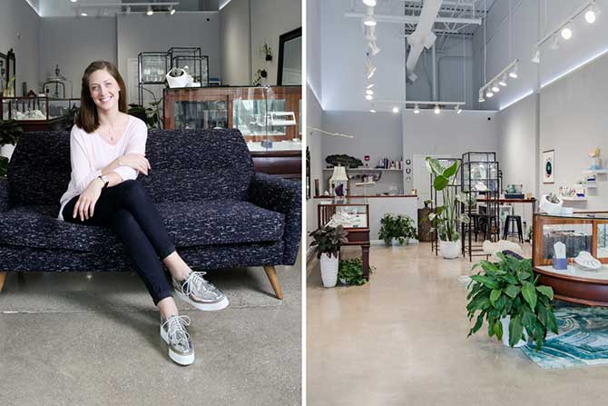 Meg Carroll portrait and store interior