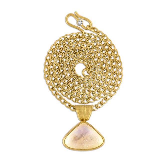 Prounis Moonstone Fan Pendant on Solo Chain in 22k gold