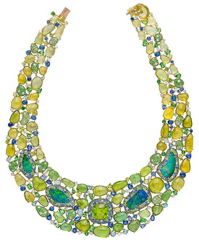 margot mckinney peridot opal bib necklace