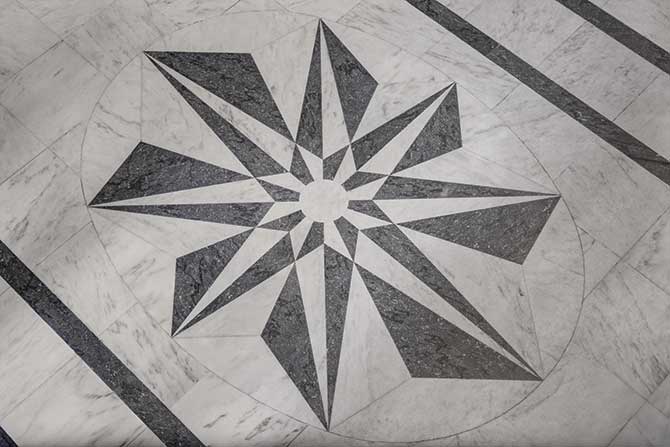 Black and white marble marquetry at Harry Winston salon