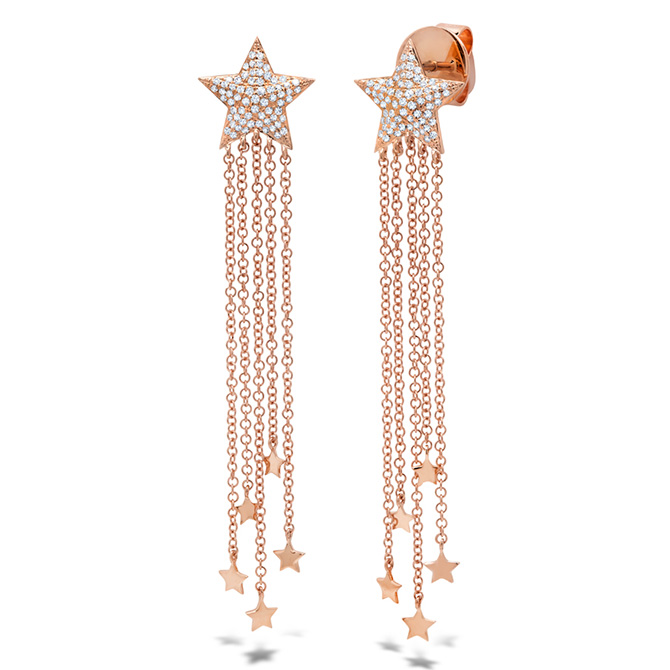 Shy Creation rose gold fringe star earrings