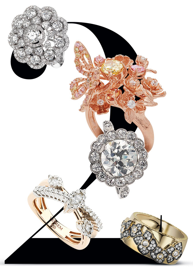 floral diamond rings