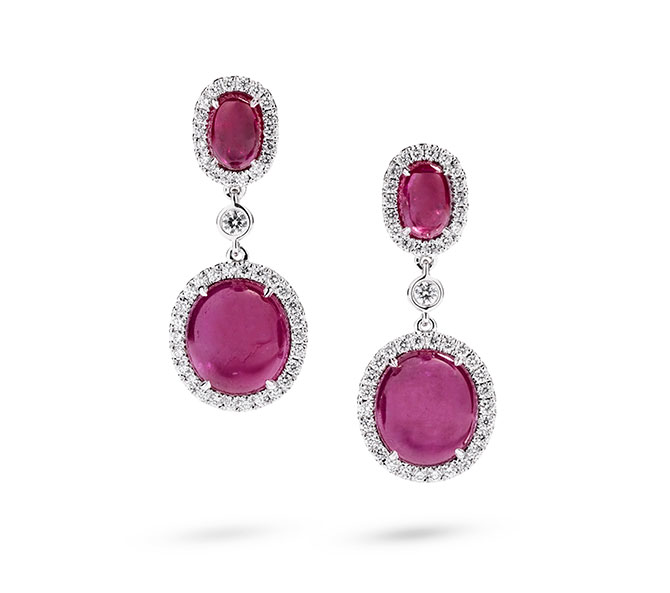 Greenland Ruby oval drop earrings with diamonds