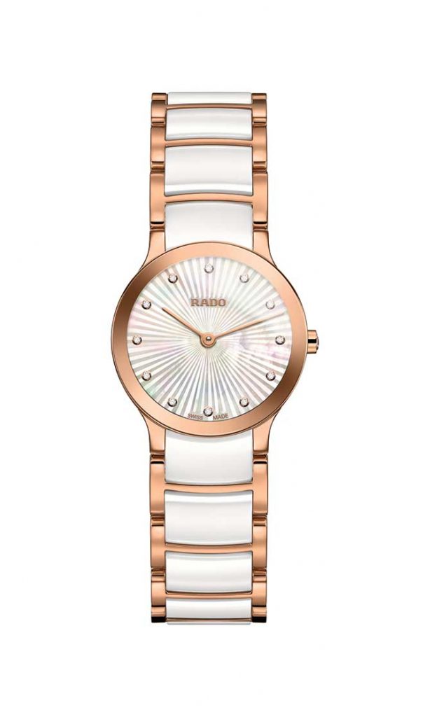 Rado Centrix guilloche mother of pearl dial