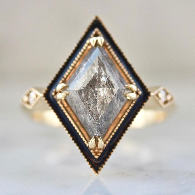 Emily Gill ring kite shaped diamond engagement ring