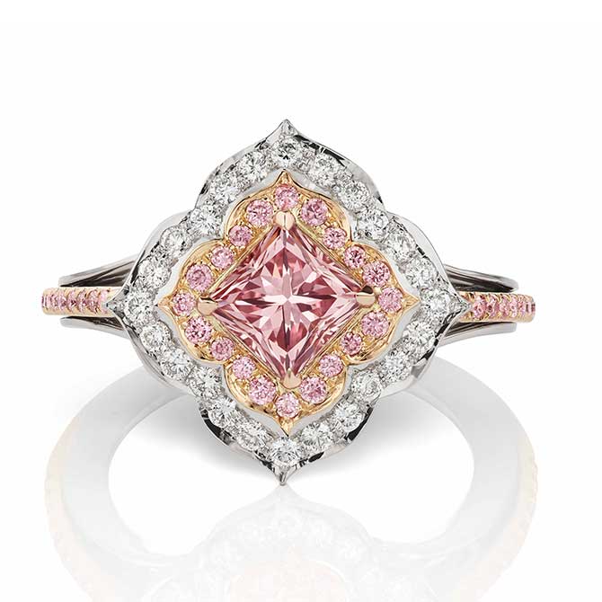 JFine Argyle intense pink radiant cut diamond ring