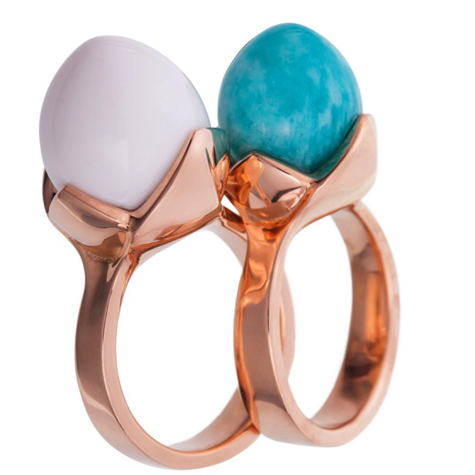 Samsares Flower Bud amazonite and opal rings