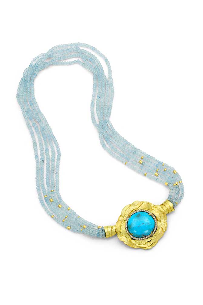 Alishan turquoise diamond aquamarine necklace