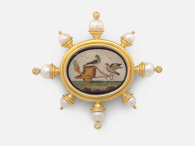 Elizabeth Locke bird micromosaic pendant