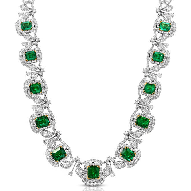 Ounce Collection emerald and diamond necklace