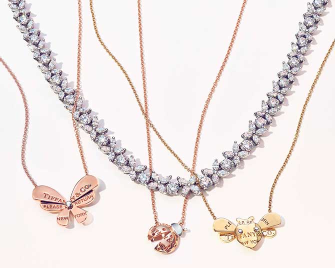 Return to Tiffany Love Bugs pendants with diamond necklace