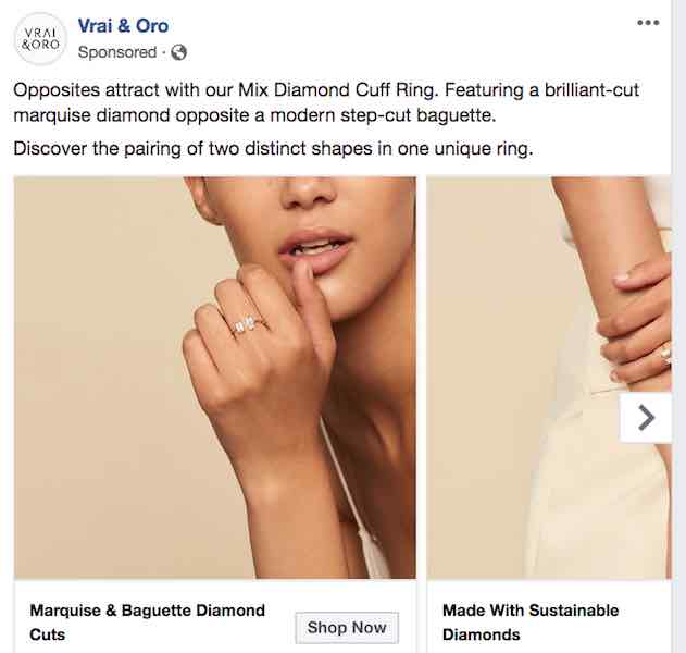 Vrai and Oro Facebook ad