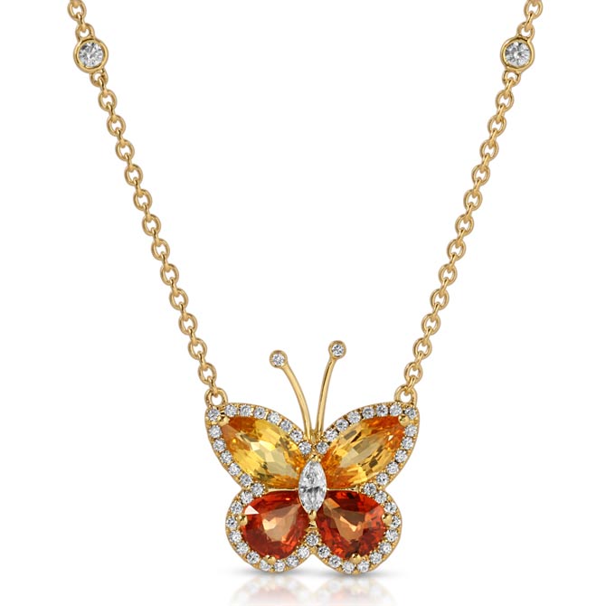 Alex A orange diamond butterfly pendant