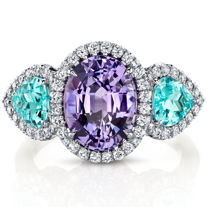 Omi Prive purple sapphire and Paraiba tourmaline ring