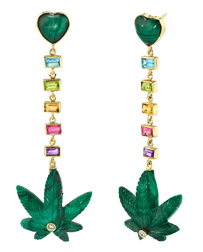 brent neale heart rainbow cannabis earrings