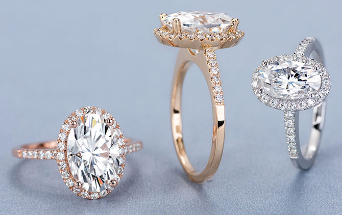 charles and colvard elongated halo rings