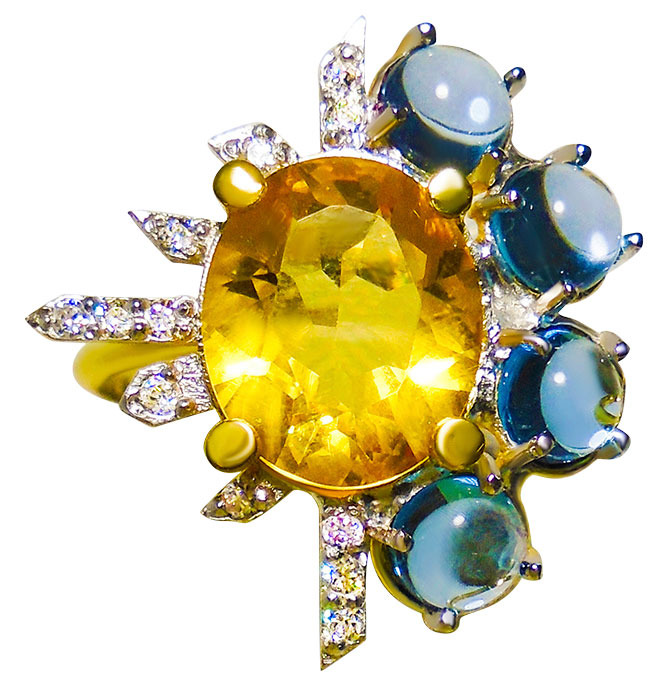 Anomy citrine blue topaz ring